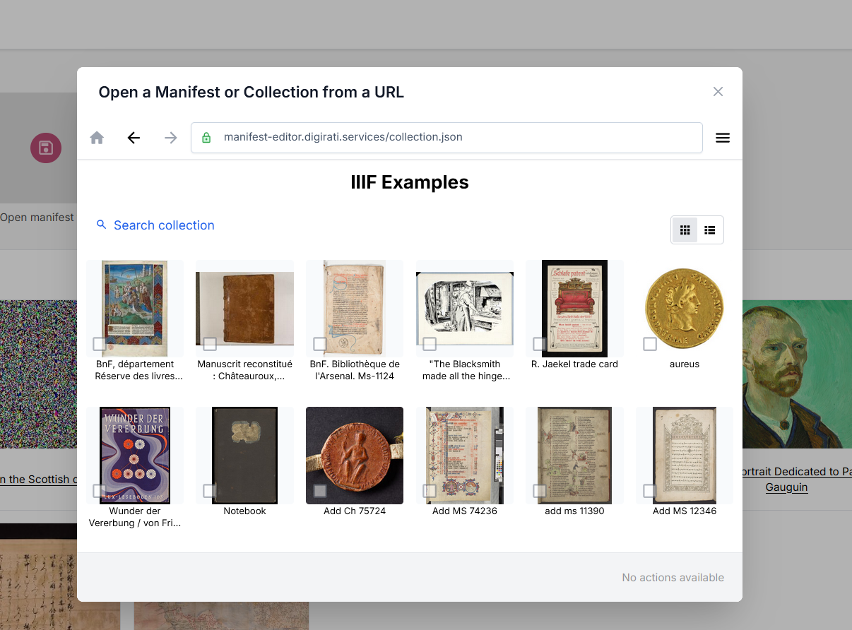 IIIF Browser home configured with IIIF Examples Collection