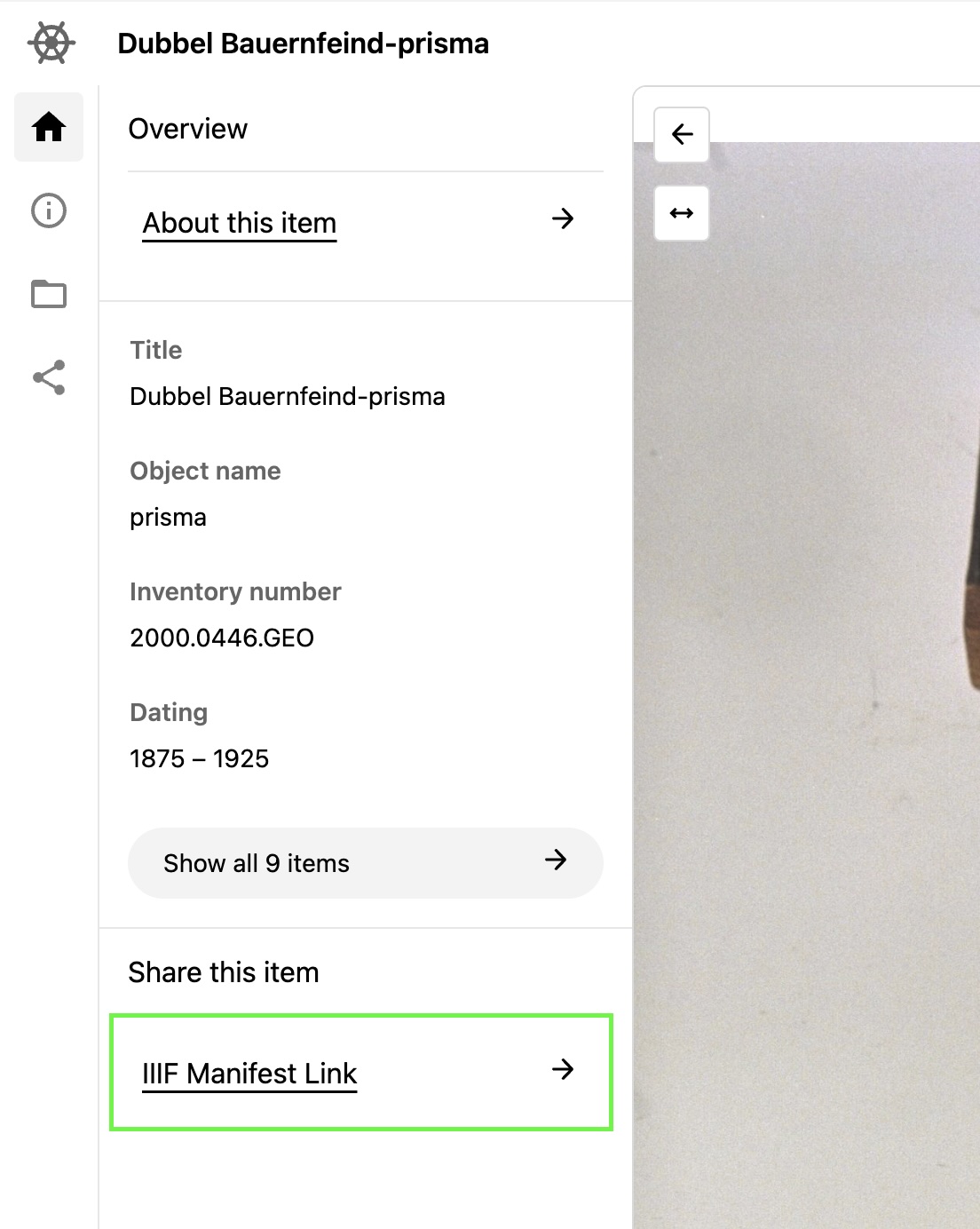 The link to open the Manifest in Theseus